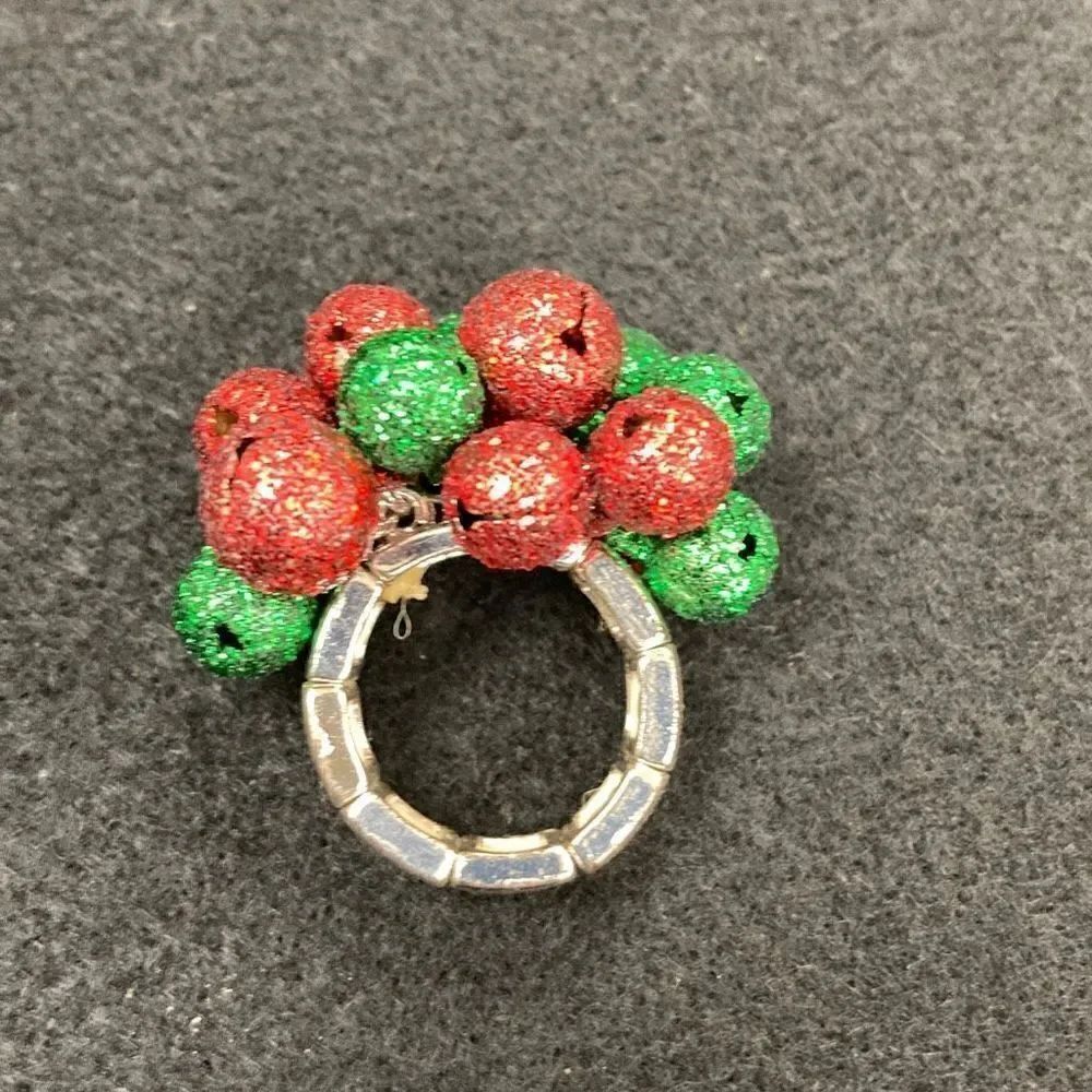 Ring cute little pom-pom style Christmas colored adjustable ring from 7 1/4-12